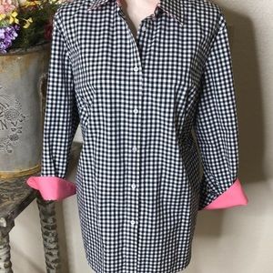 Lauren Ralph Lauren sz 1X black and white checked shirt w/Barbie pink trim NWOT